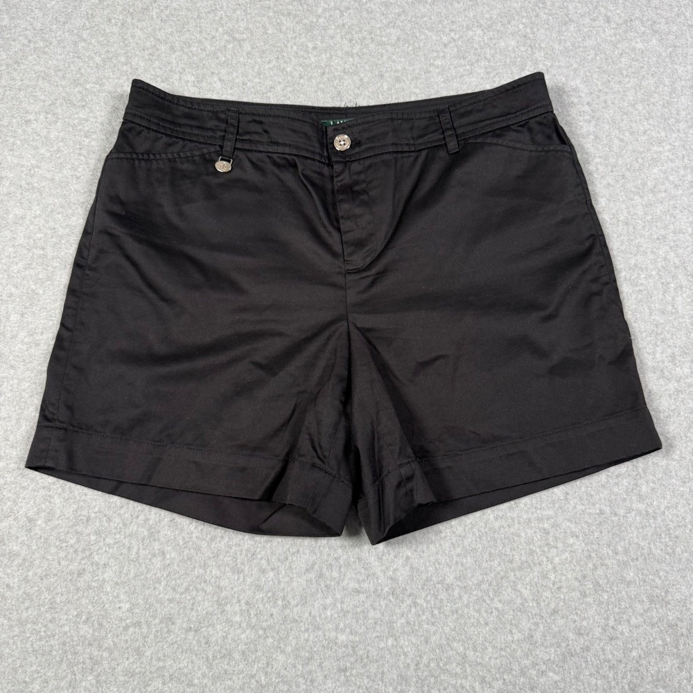 Lauren Ralph Lauren Womens Preppy Country Club Black Chino Shorts 10 Mid Rise